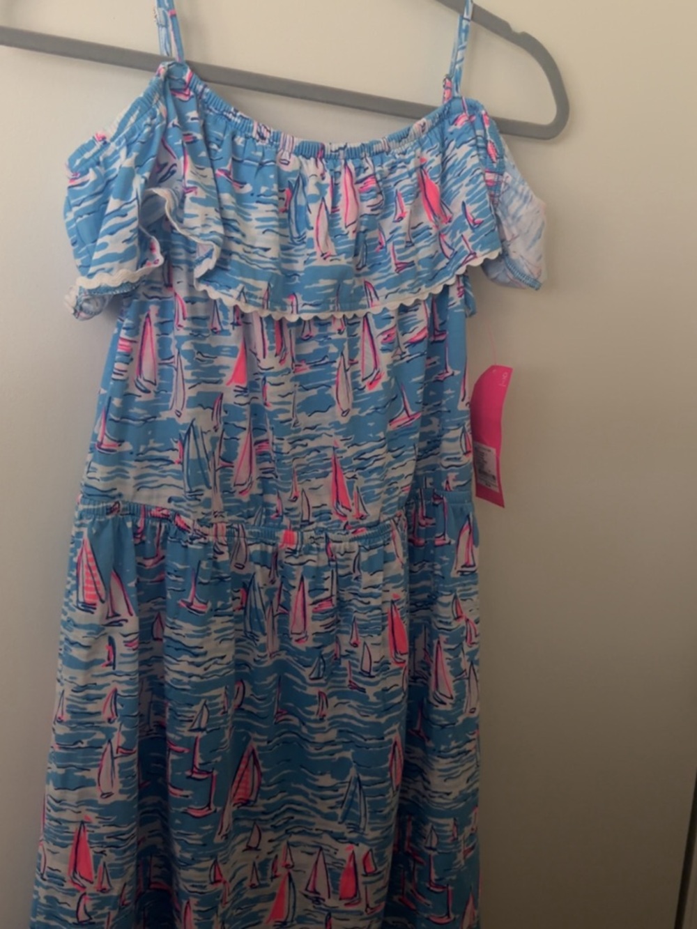 Lilly Pulitzer Girls' Boat-Print Ruffle Off-Shoulder Dress - Blue & Pink